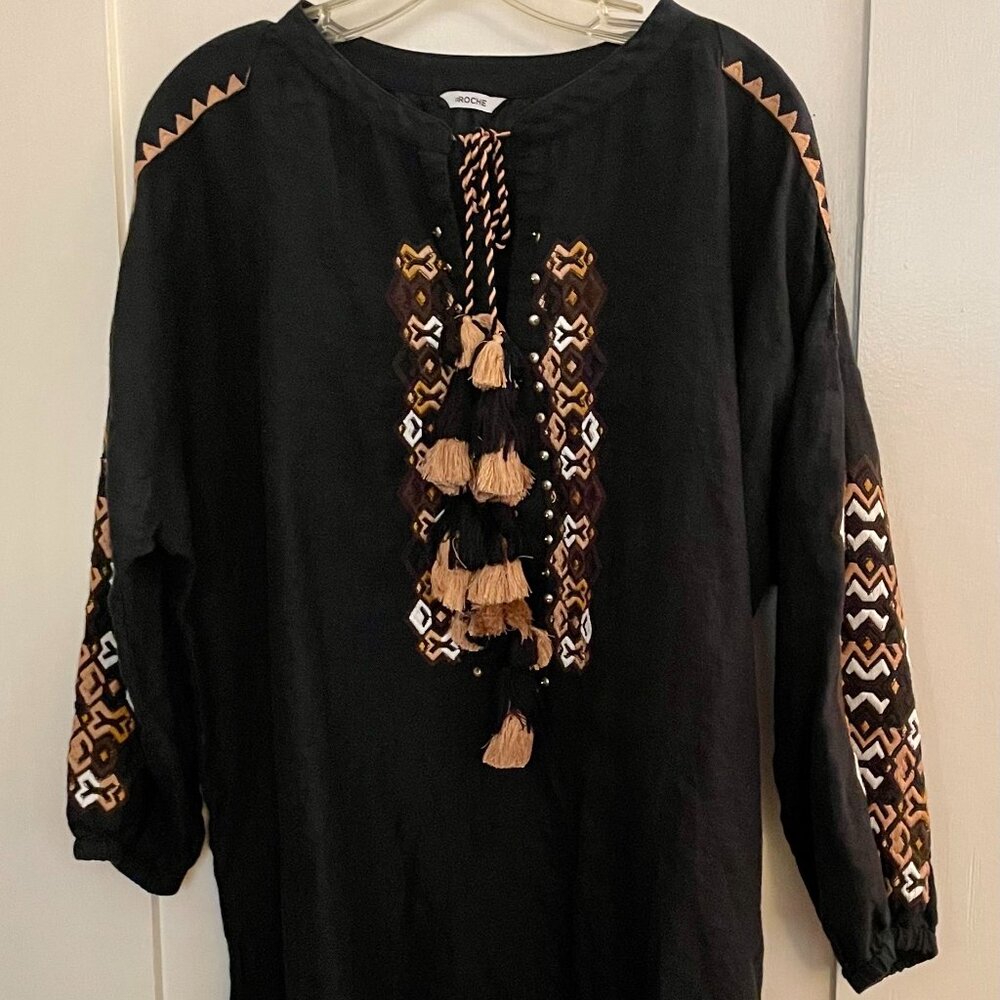 St. Roche Embroidered, Tassled Mini Dress